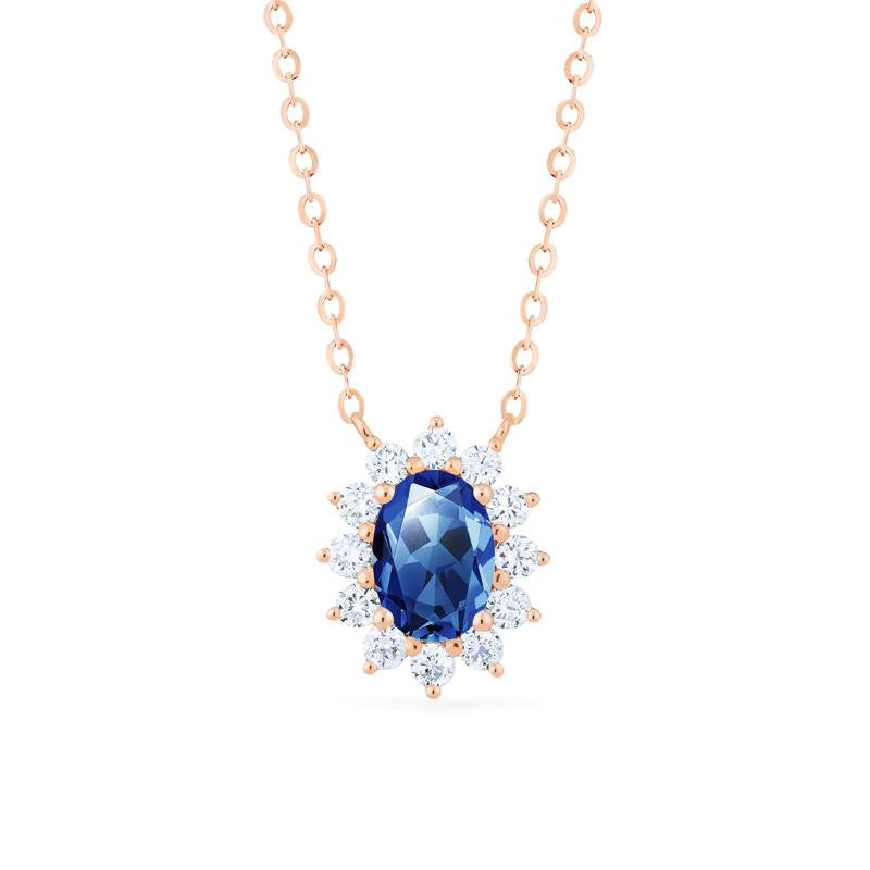 [Julianne] Vintage Bloom Oval Cut Necklace in Lab Blue Sapphire