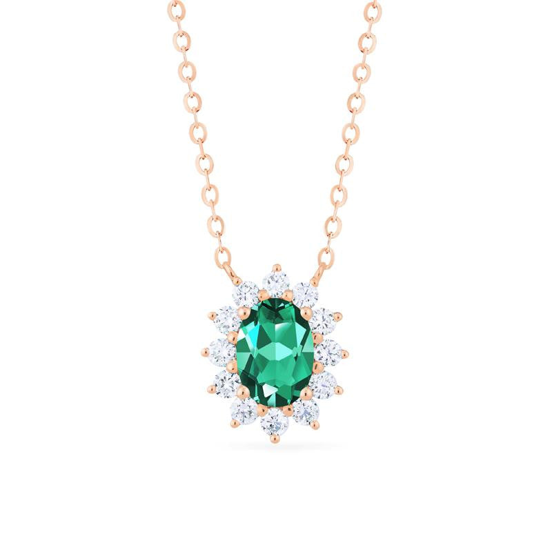 [Julianne] Vintage Bloom Oval Cut Necklace in Lab Emerald