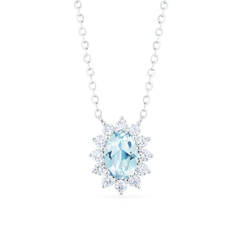 [Julianne] Vintage Bloom Oval Cut Necklace in Aquamarine