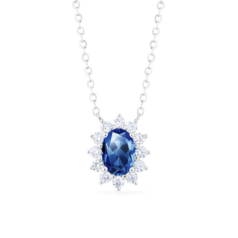 [Julianne] Vintage Bloom Oval Cut Necklace in Lab Blue Sapphire