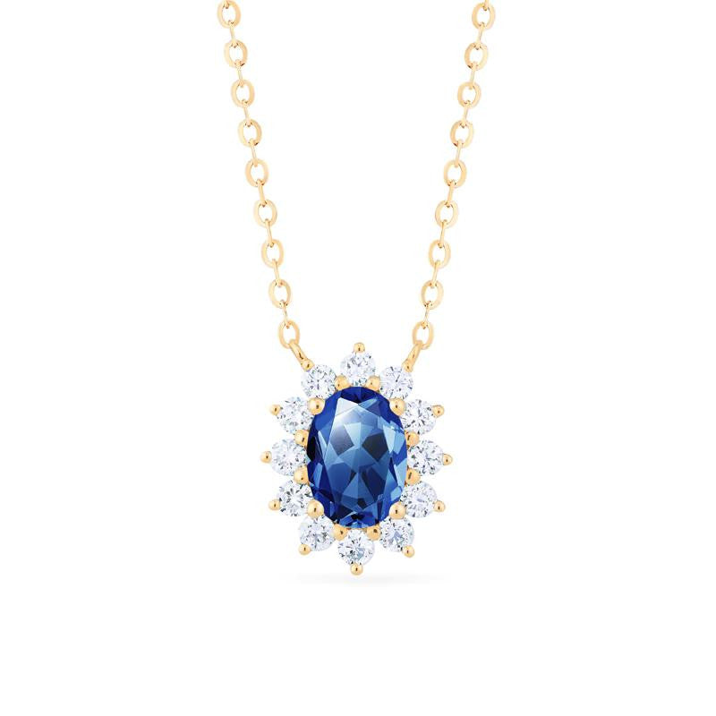 [Julianne] Vintage Bloom Oval Cut Necklace in Lab Blue Sapphire