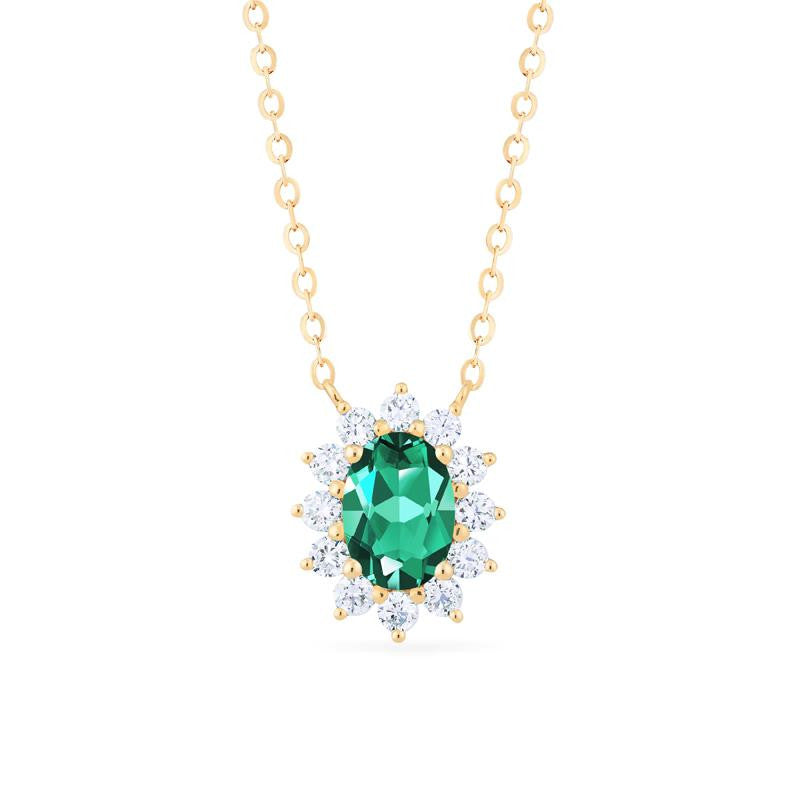 [Julianne] Vintage Bloom Oval Cut Necklace in Lab Emerald