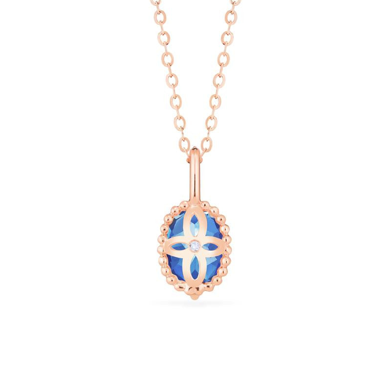 [Evelina] Vintage Classic Crown Oval Cut Necklace in Lab Blue Sapphire