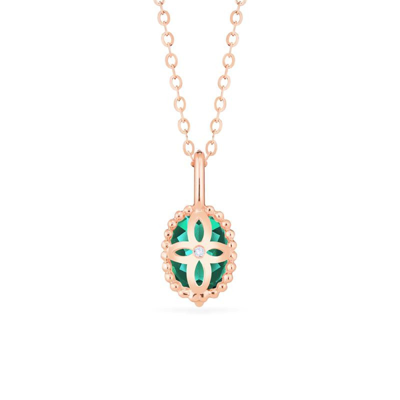 [Evelina] Vintage Classic Crown Oval Cut Necklace in Lab Emerald