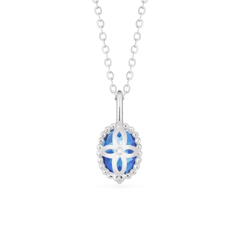 [Evelina] Vintage Classic Crown Oval Cut Necklace in Lab Blue Sapphire