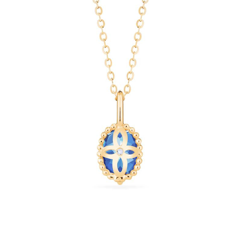 [Evelina] Vintage Classic Crown Oval Cut Necklace in Lab Blue Sapphire