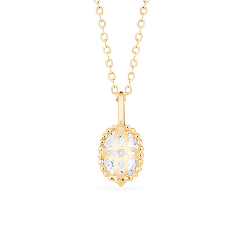 [Evelina] Vintage Classic Crown Oval Cut Necklace in Diamond / Moissanite