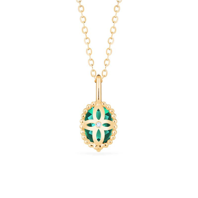 [Evelina] Vintage Classic Crown Oval Cut Necklace in Lab Emerald
