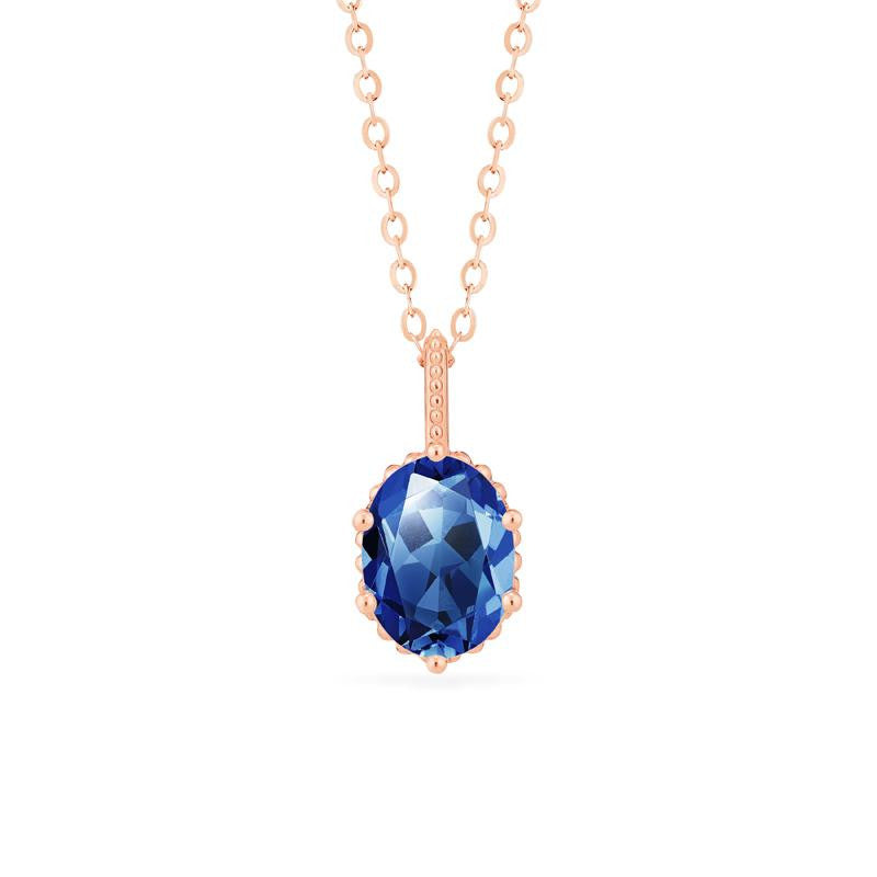 [Evelina] Vintage Classic Crown Oval Cut Necklace in Lab Blue Sapphire