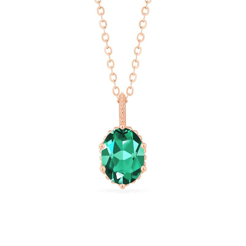 [Evelina] Vintage Classic Crown Oval Cut Necklace in Lab Emerald