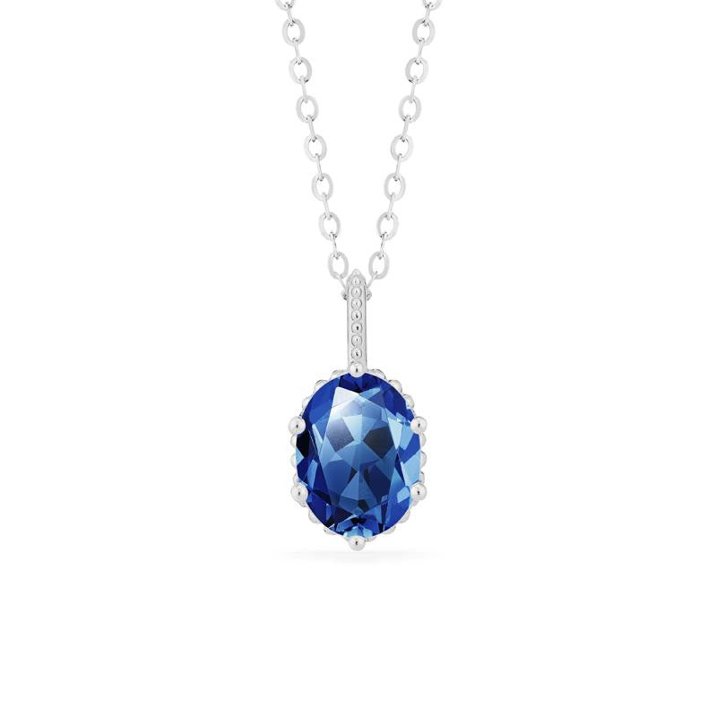 [Evelina] Vintage Classic Crown Oval Cut Necklace in Lab Blue Sapphire