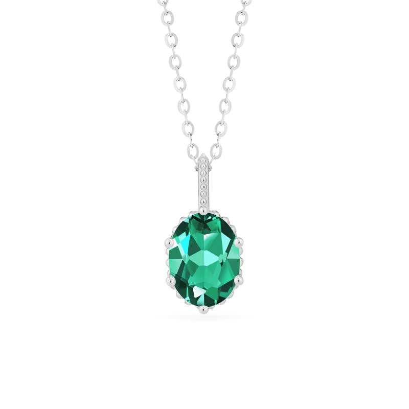 [Evelina] Vintage Classic Crown Oval Cut Necklace in Lab Emerald