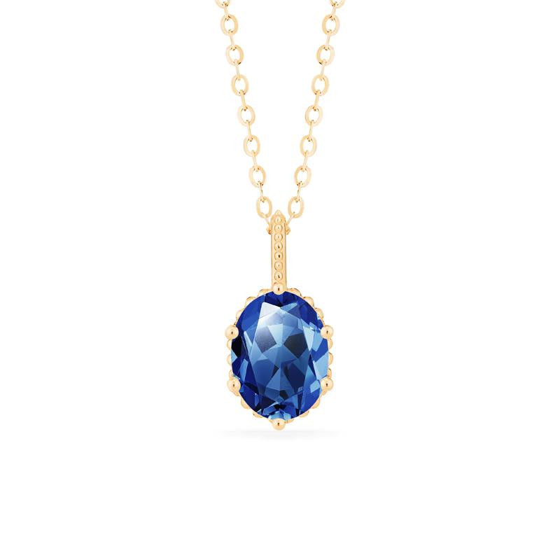 [Evelina] Vintage Classic Crown Oval Cut Necklace in Lab Blue Sapphire