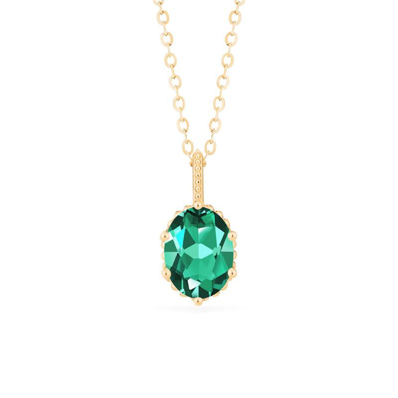 [Evelina] Vintage Classic Crown Oval Cut Necklace in Lab Emerald