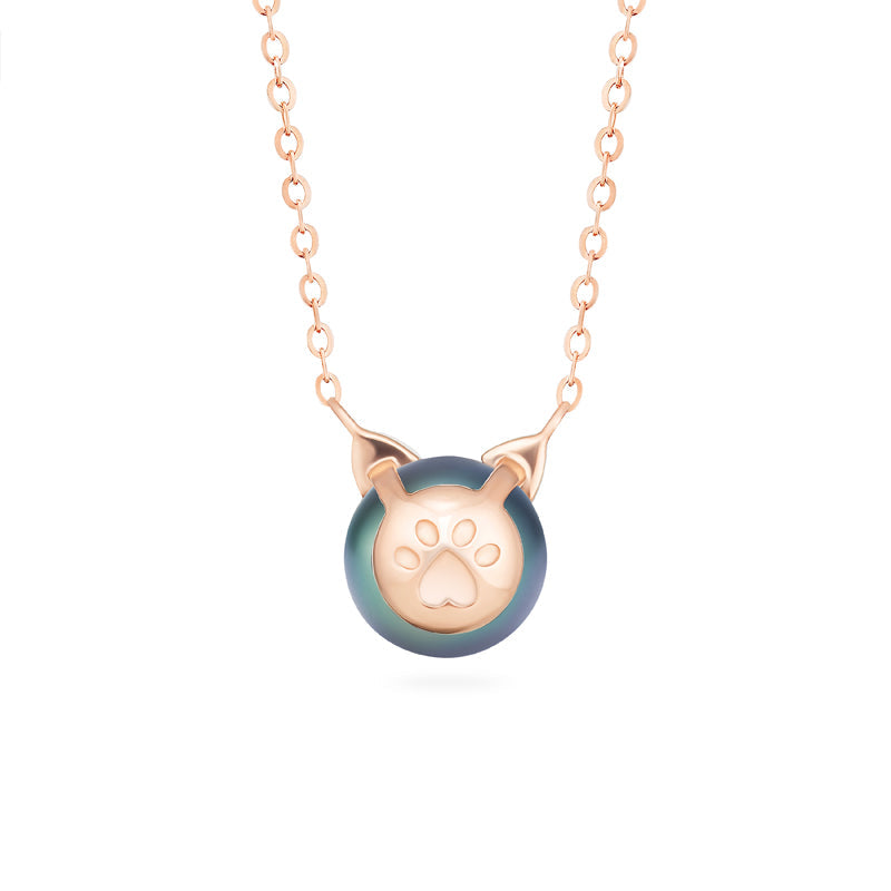 [Magic] Black Pearl and Diamond Cat Necklace