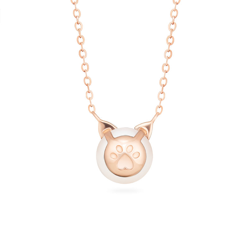 [Snow] White Pearl and Diamond Cat Necklace