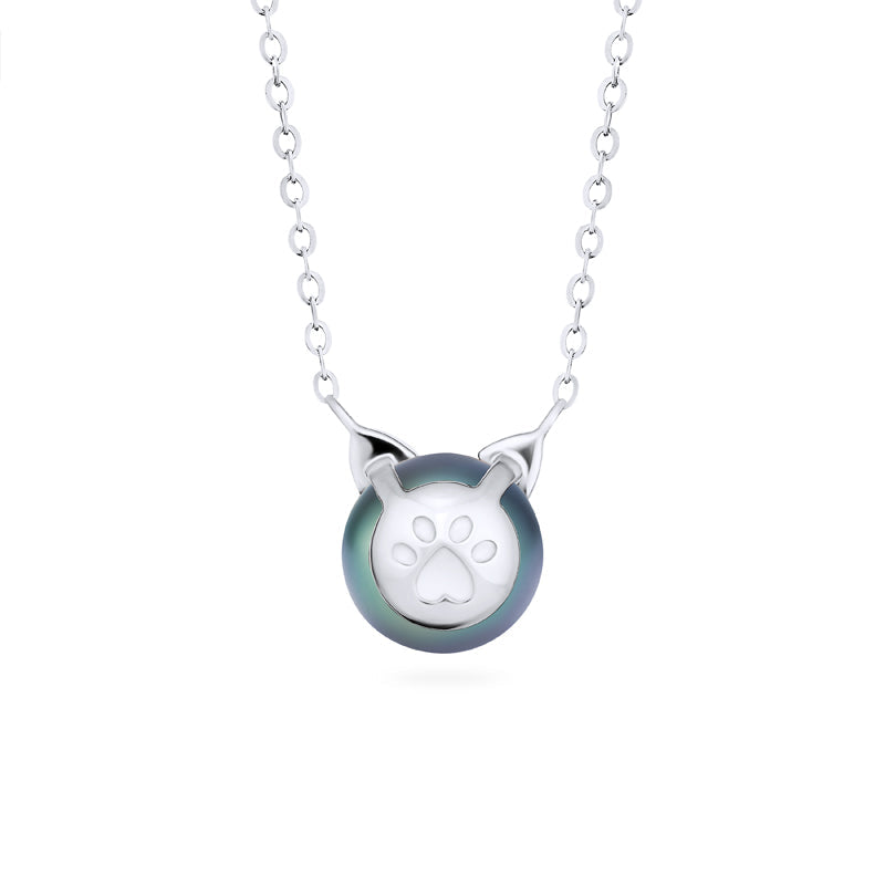 [Magic] Black Pearl and Diamond Cat Necklace