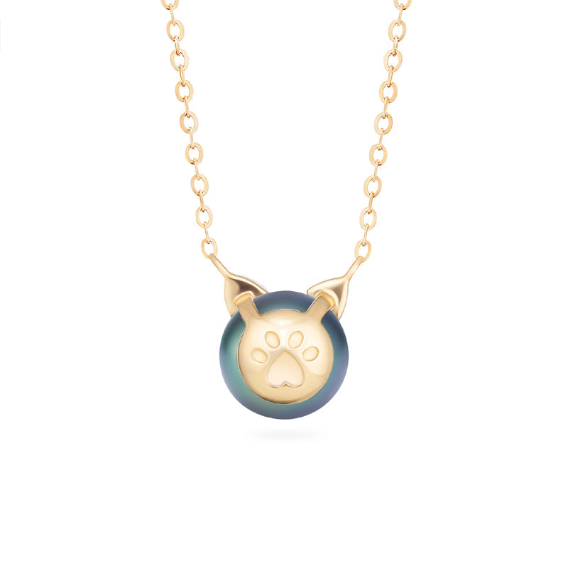 [Magic] Black Pearl and Diamond Cat Necklace