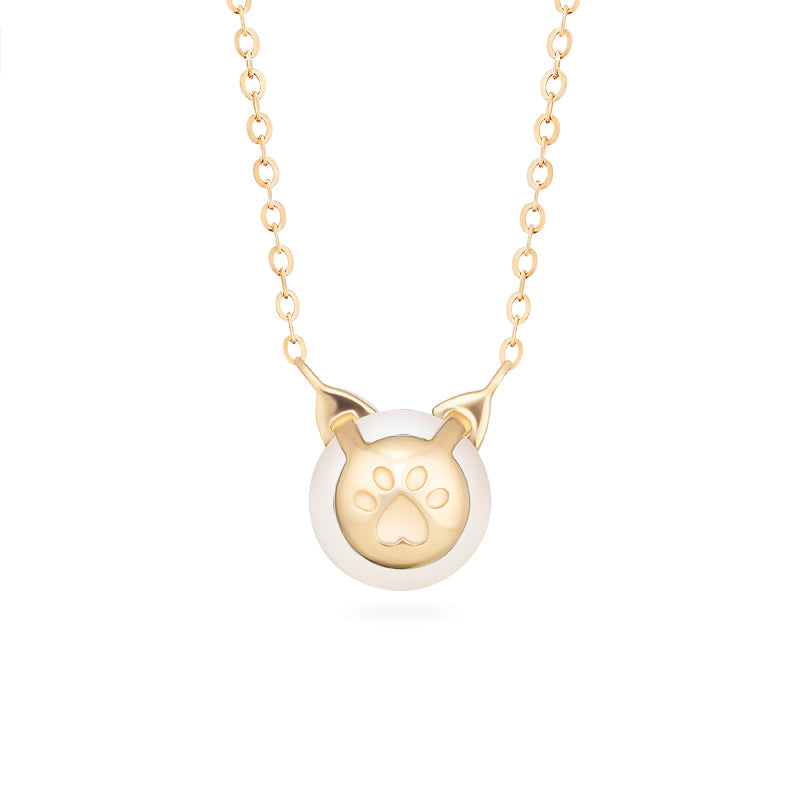 [Snow] White Pearl and Diamond Cat Necklace