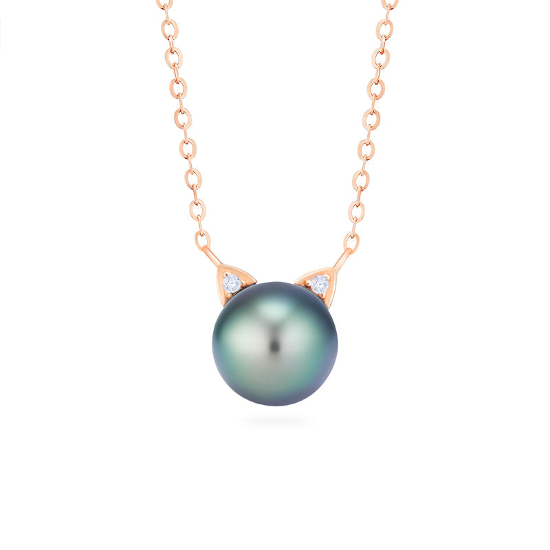 [Magic] Black Pearl and Diamond Cat Necklace