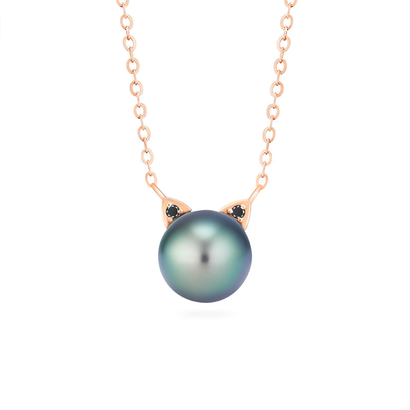 [Magic] Black Pearl and Diamond Cat Necklace