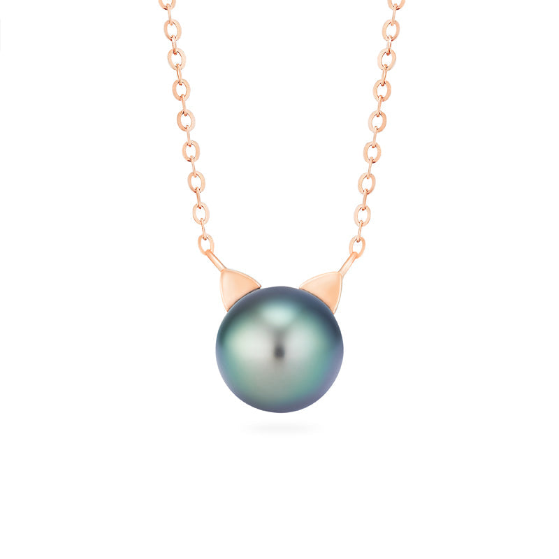 [Magic] Black Pearl and Diamond Cat Necklace