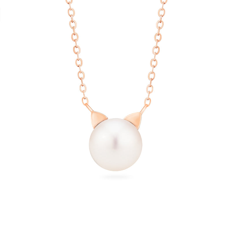 [Snow] White Pearl and Diamond Cat Necklace