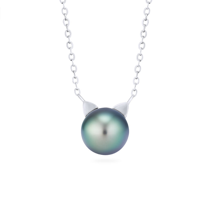 [Magic] Black Pearl and Diamond Cat Necklace