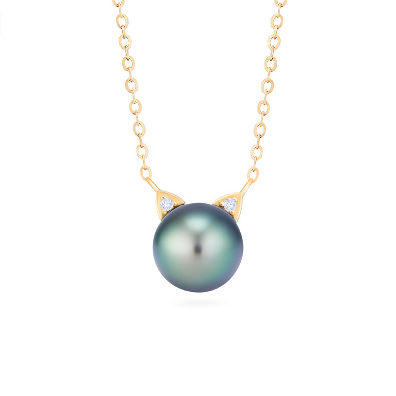 [Magic] Black Pearl and Diamond Cat Necklace