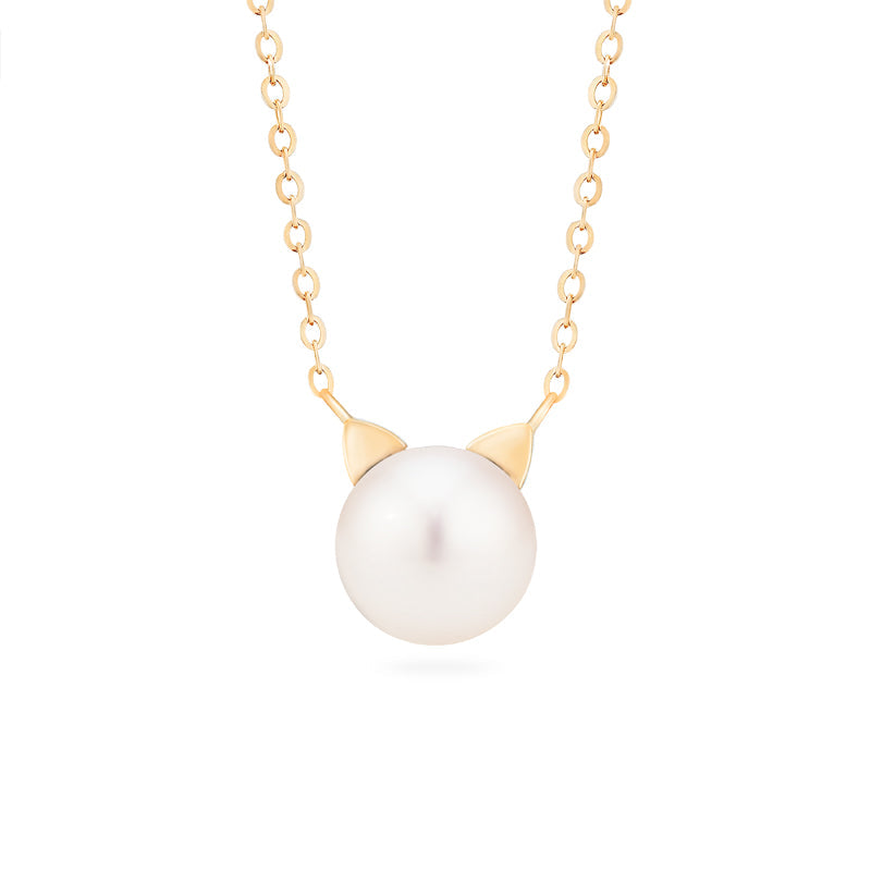 [Snow] White Pearl and Diamond Cat Necklace