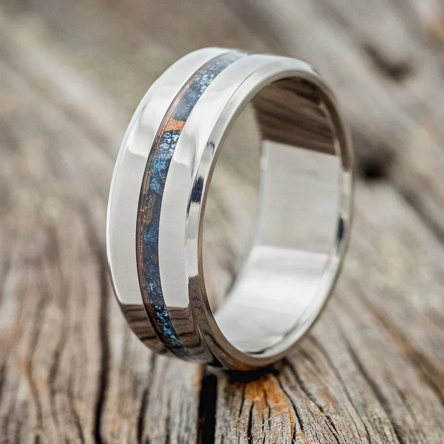 "Nirvana" - Centered Patina Copper Wedding Band - Titanium (8mm) - Size 8