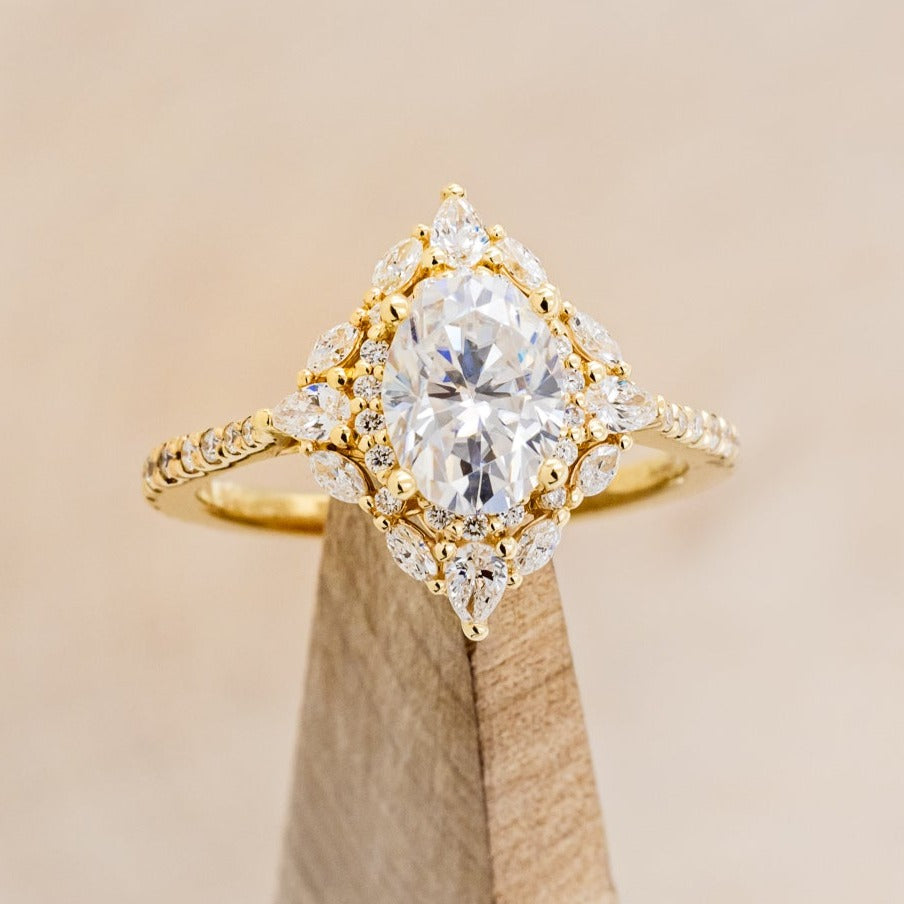 "North Star" - Oval Cut Moissanite Engagement Ring With Diamond Accents & Tracer