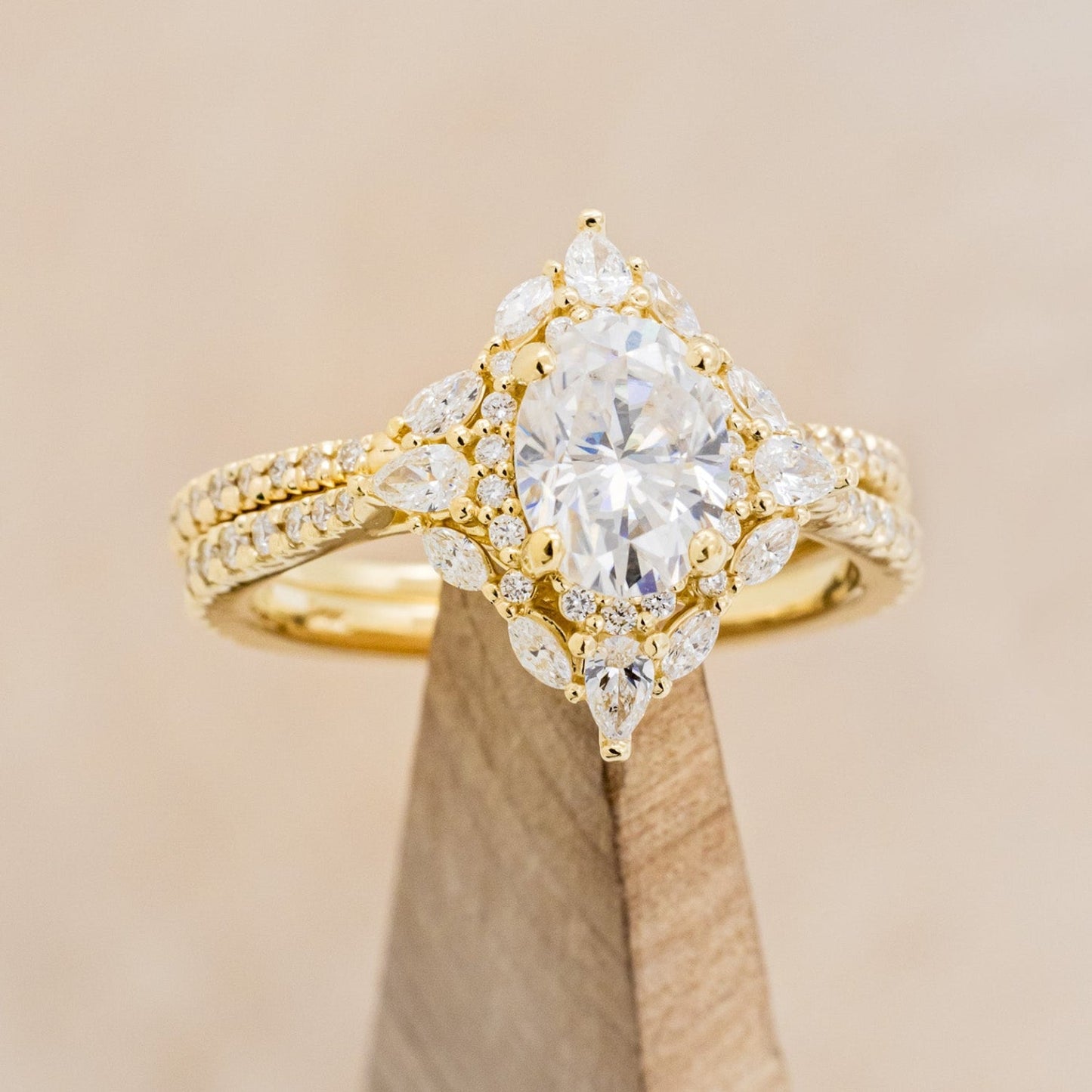 "North Star" - Oval Cut Moissanite Engagement Ring With Diamond Accents & Tracer