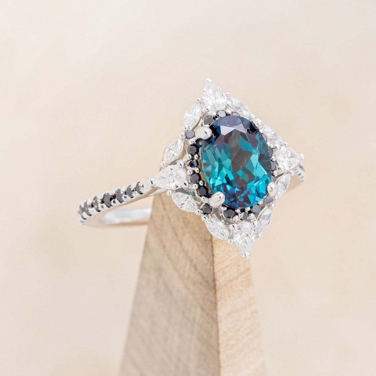 "North Star" - Lab-Grown Alexandrite Engagement Ring With Diamond Halo & Tracer