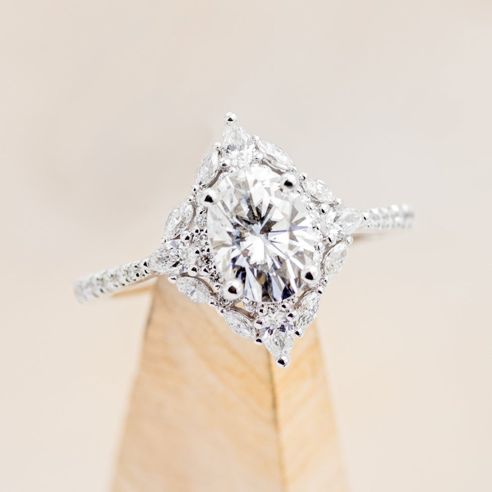 "North Star" - Oval Cut Moissanite Engagement Ring With Diamond Accents & Tracer