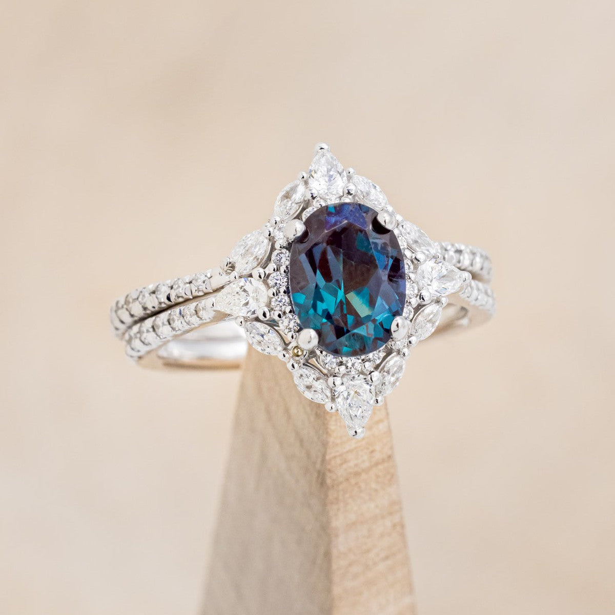 "North Star" - Lab-Grown Alexandrite Engagement Ring With Diamond Halo & Tracer