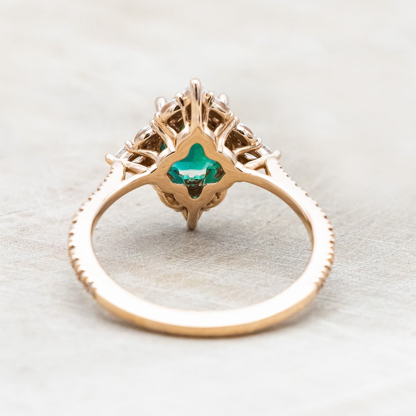 "North Star" - Oval Lab-Grown Emerald Engagement Ring With Diamond Halo & Diamond Accents