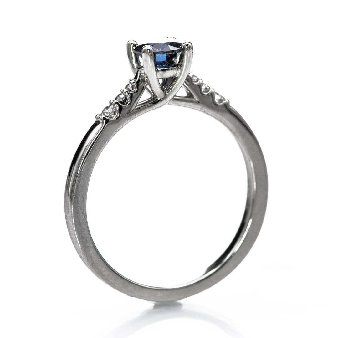 Blue Moissanite Prong Set Natalie Engagement Ring with Accented Cathedral Shank