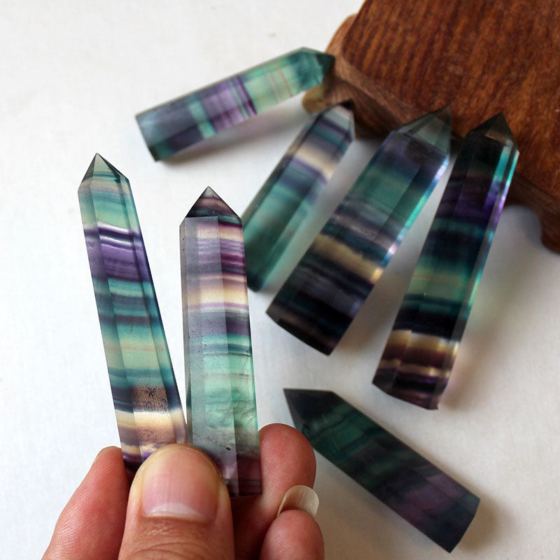 Natural Rainbow Fluorite Hexagonal Crystal Wand