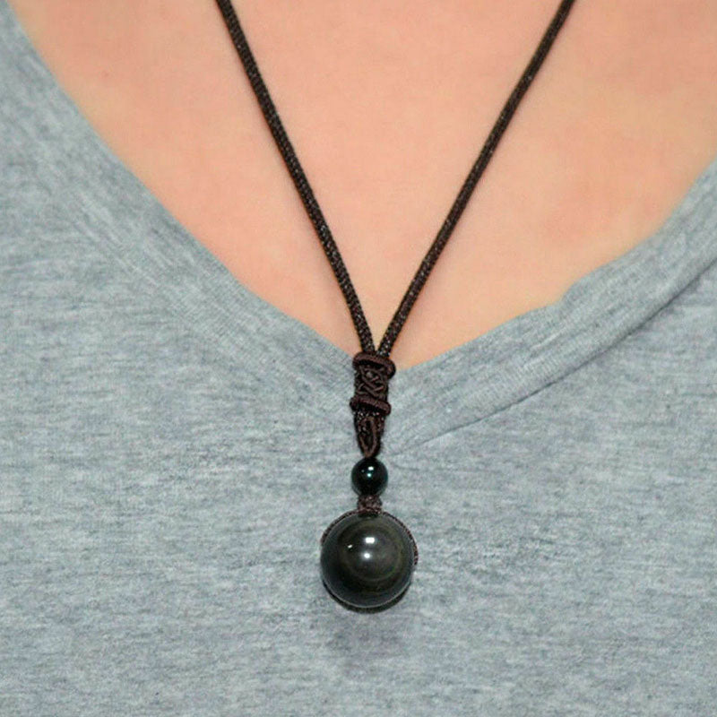 Rainbow Eye Obsidian Sphere Pendant Necklace