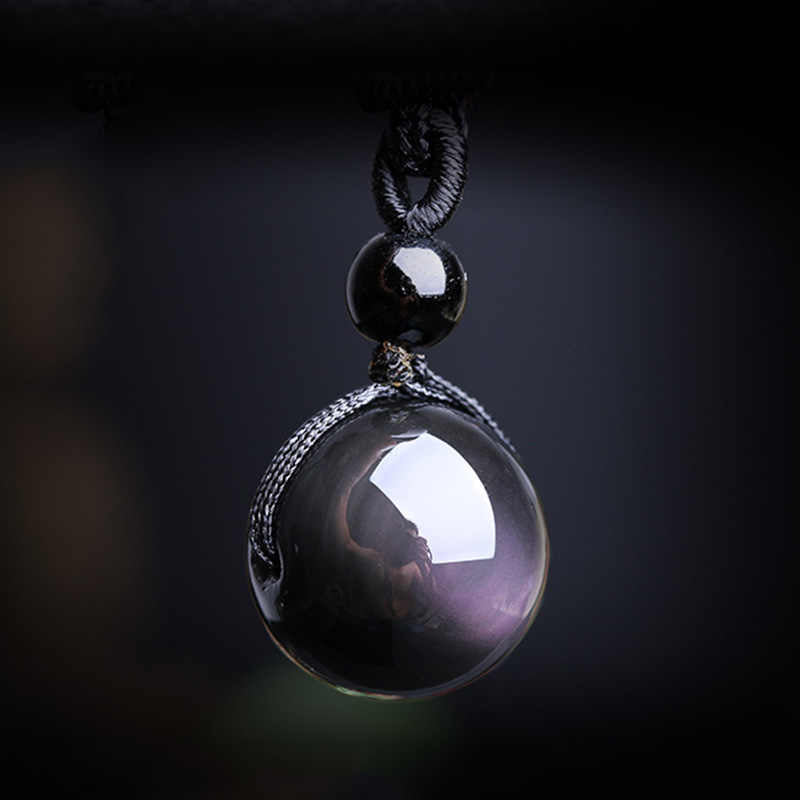 Rainbow Eye Obsidian Sphere Pendant Necklace