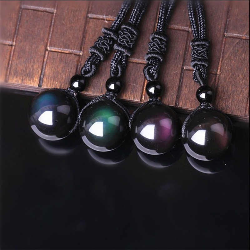 Rainbow Eye Obsidian Sphere Pendant Necklace