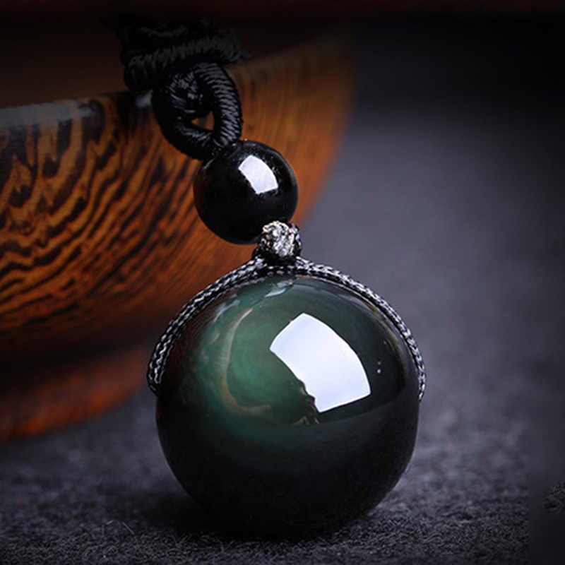 Rainbow Eye Obsidian Sphere Pendant Necklace