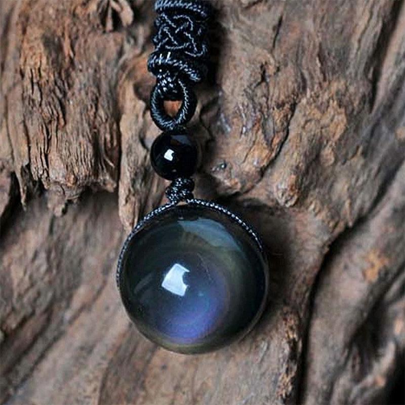 Rainbow Eye Obsidian Sphere Pendant Necklace