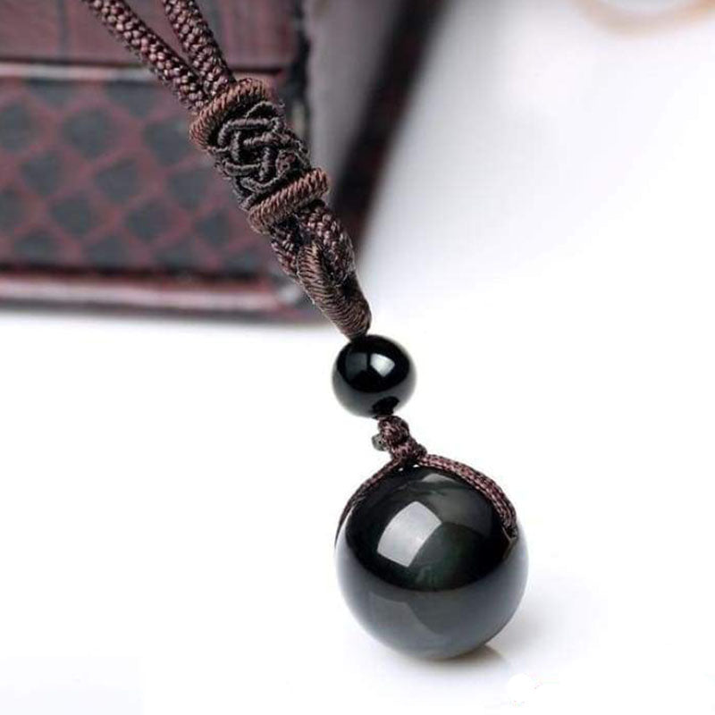 Rainbow Eye Obsidian Sphere Pendant Necklace