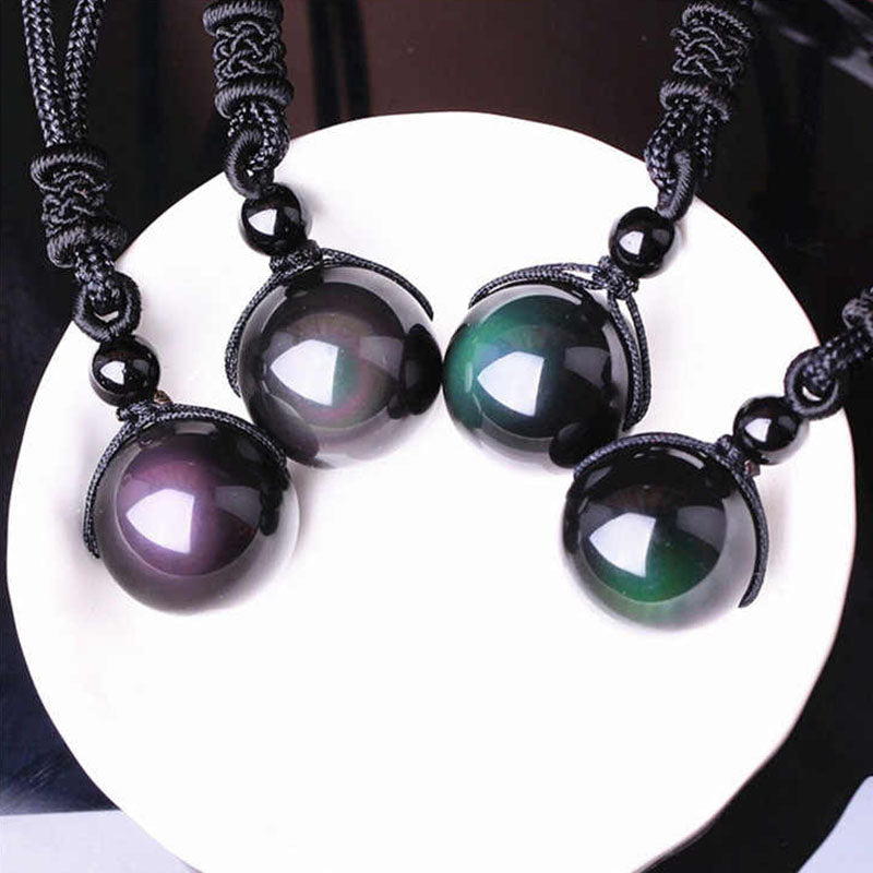 Rainbow Eye Obsidian Sphere Pendant Necklace
