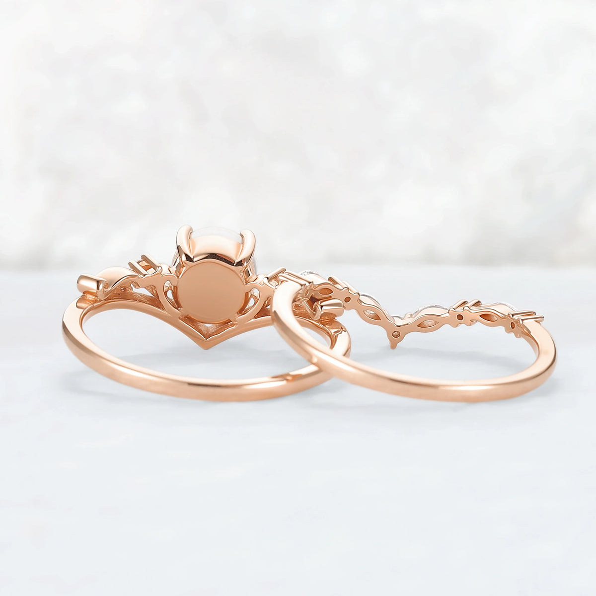 Nature Inspired Akoya Pearl Engagement Ring Set 2pcs
