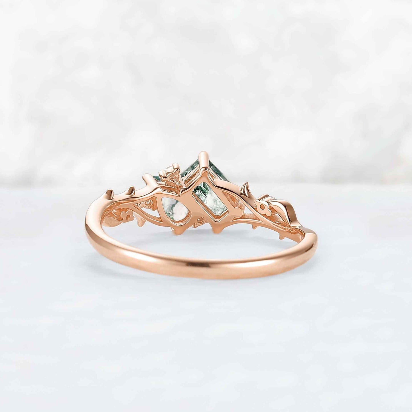 Nature-Inspired Emerald & Pear Cut Moss Agate Two-Stone Ring