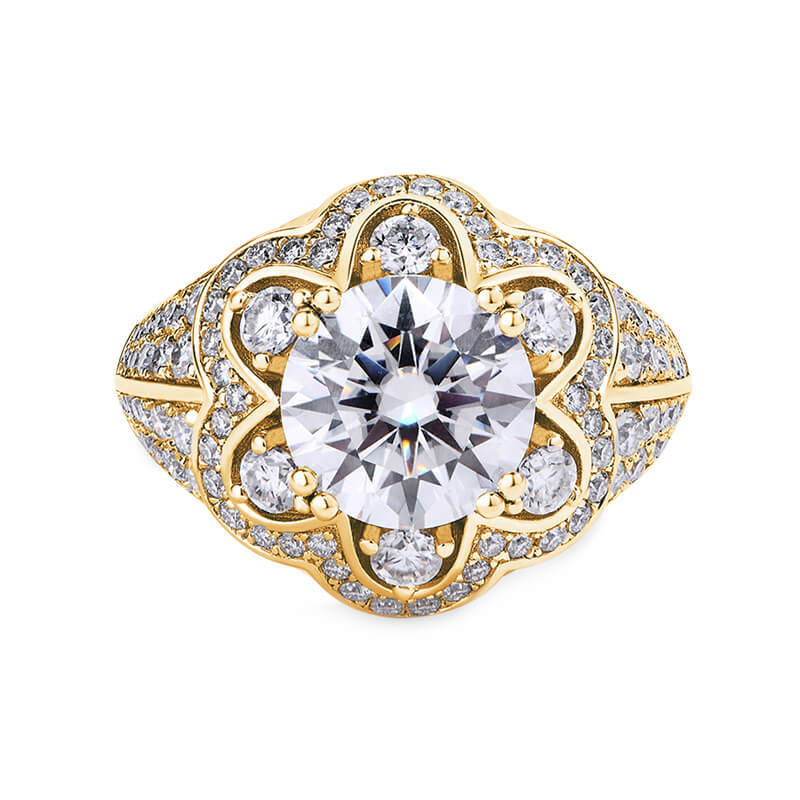 Nature-inspired Floral Halo Moissanite Pave Engagement Ring