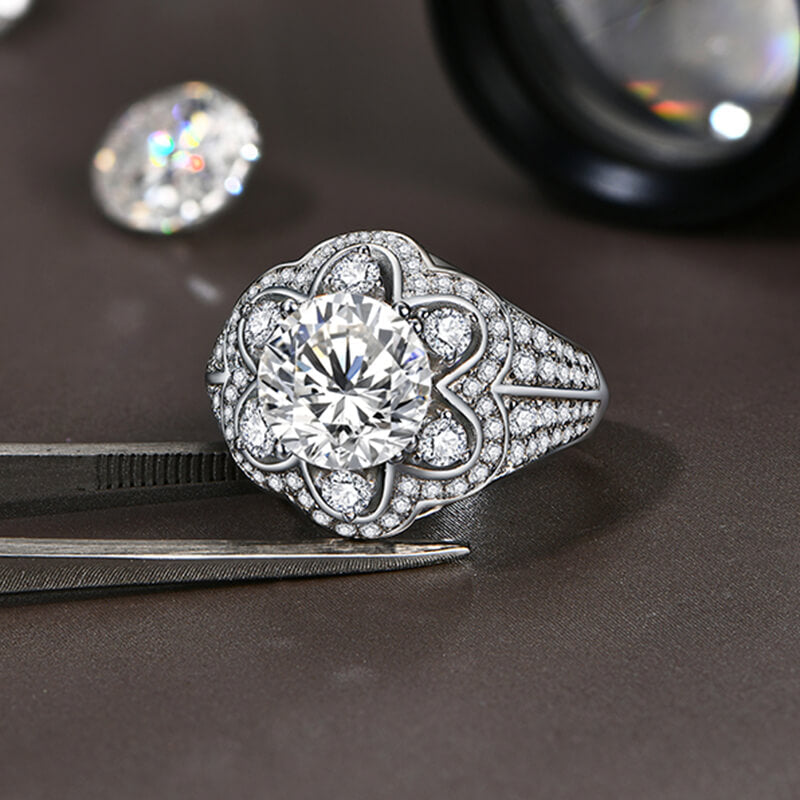 Nature-inspired Floral Halo Moissanite Pave Engagement Ring